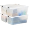 image:imageIRIS USA 91 Qt Stackable Plastic Storage Bins with Lids 4 Pack  BPAFree SeeThrough Organizing Solution Latches Durable Nestable Containers Secure Pull Handle Made in USA  Clear91 Qt  4 Pack