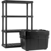 image:imageIRIS USA 4Tier Heavy Duty Plastic Shelving Unit and Heavy Duty Storage Tote Bins Modular Shelf Garage Rack Organizer  4Pack 27 Gallon Storage Containers  BlackYellowBlack